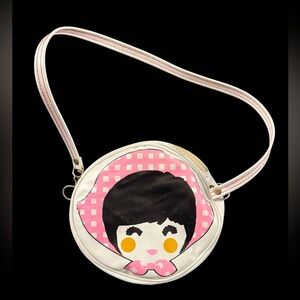 VTG 60's Merry Brand Round White Vinyl Plastic Girls Childs Shoulder Bag Purse.